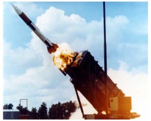 Patriot missiles are designed to shoot incoming missiles out of the sky and are made by Raytheon.  During the first Gulf War we were told they protected Israel from Iraq's Scud missiles, but later reporting by the New York Times says otherwise.
