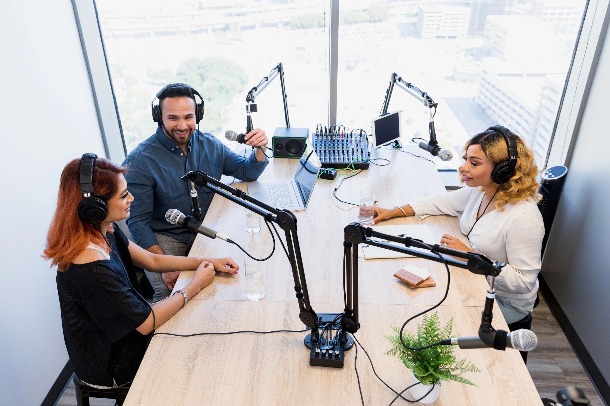 Professional podcast studio during an interview